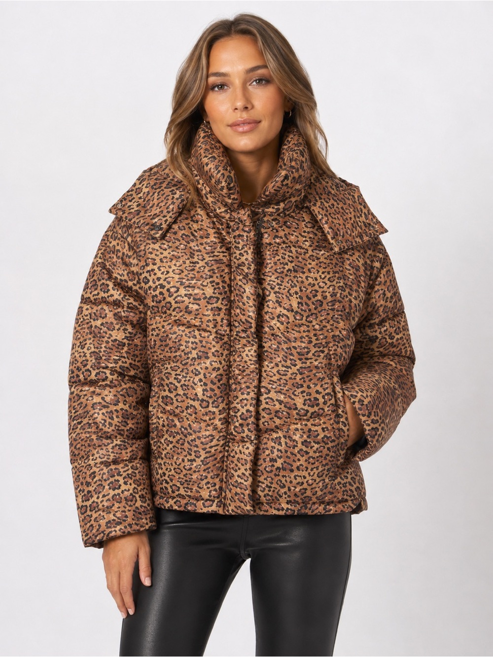 Sanctuary Leopard Print Down Puffer Jacket Removable Hood M NWOT